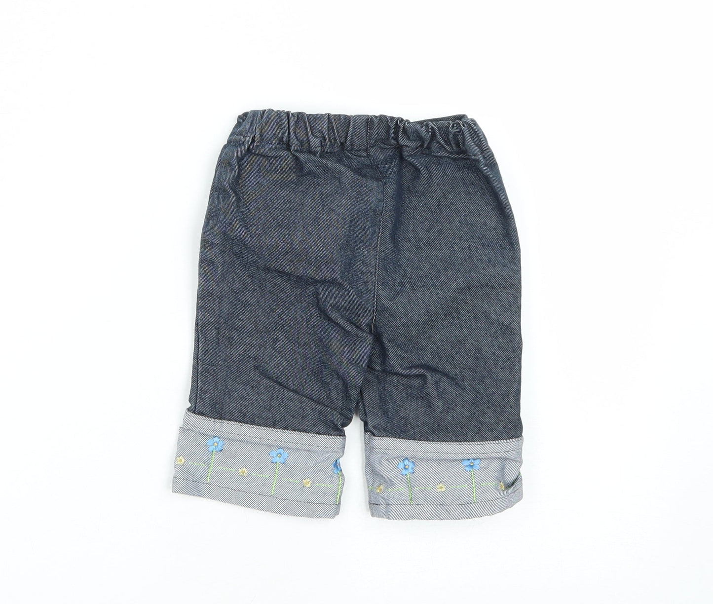 United Colors of Benetton Girls Blue Floral Polyester Cropped Jeans Size 12 Months  Zip