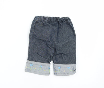 United Colors of Benetton Girls Blue Floral Polyester Cropped Jeans Size 12 Months  Zip