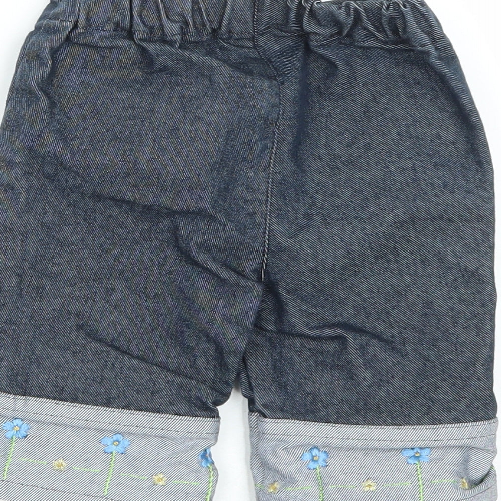 United Colors of Benetton Girls Blue Floral Polyester Cropped Jeans Size 12 Months  Zip