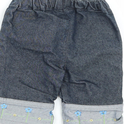 United Colors of Benetton Girls Blue Floral Polyester Cropped Jeans Size 12 Months  Zip
