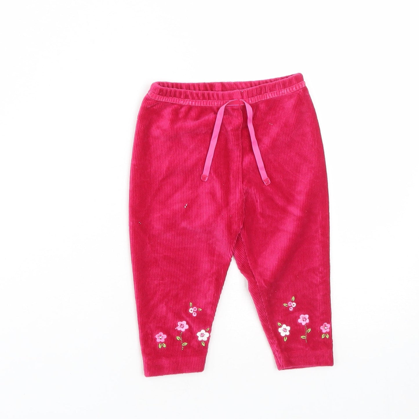 Preworn Girls Pink Floral Cotton Cropped Trousers Size 6-9 Months  Drawstring