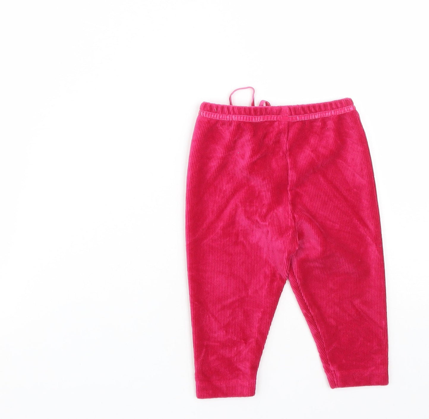 Preworn Girls Pink Floral Cotton Cropped Trousers Size 6-9 Months  Drawstring