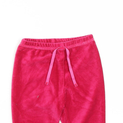 Preworn Girls Pink Floral Cotton Cropped Trousers Size 6-9 Months  Drawstring