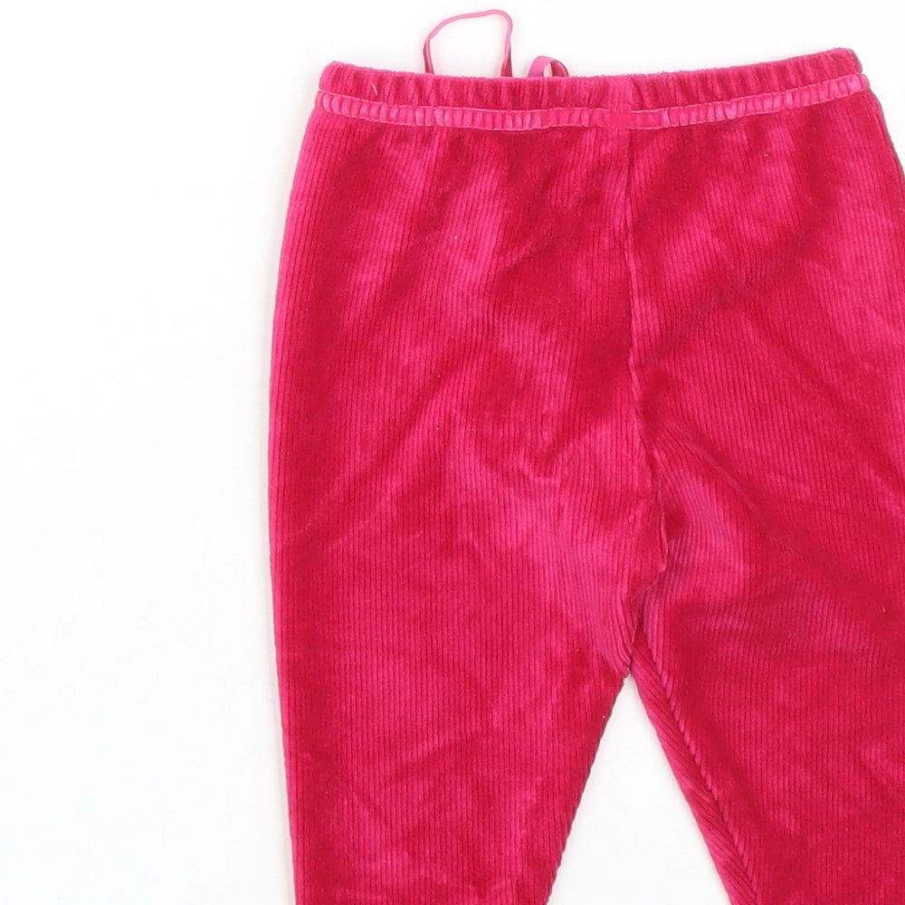 Preworn Girls Pink Floral Cotton Cropped Trousers Size 6-9 Months  Drawstring