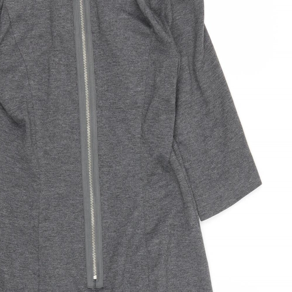 Marks and Spencer Womens Grey  Polyester A-Line  Size 12  Square Neck Zip - Shoulder Pads