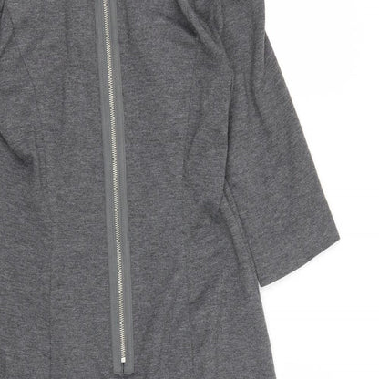 Marks and Spencer Womens Grey  Polyester A-Line  Size 12  Square Neck Zip - Shoulder Pads
