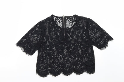 FOREVER 21 Womens Black  Polyester Cropped Blouse Size S Round Neck