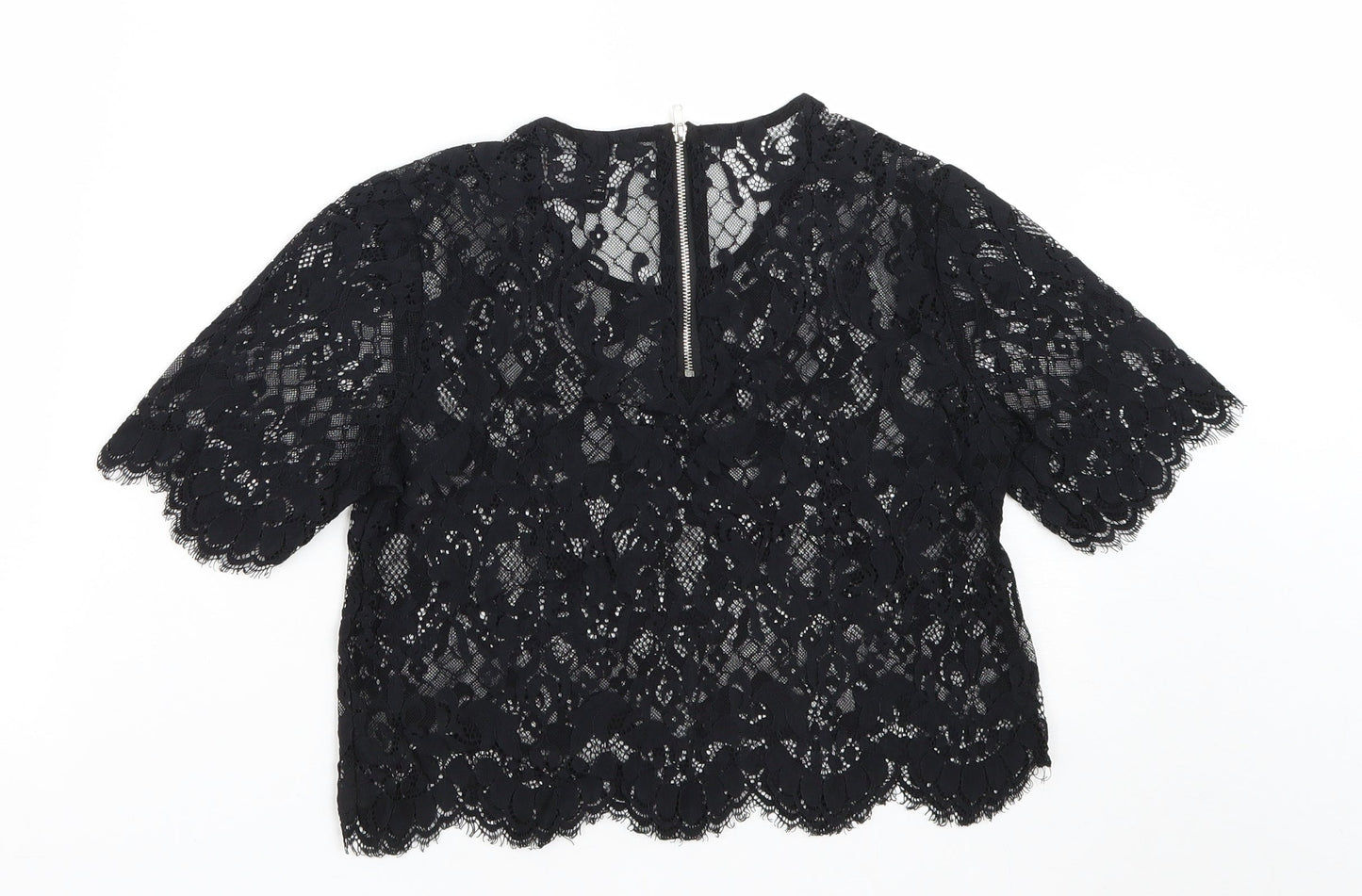 FOREVER 21 Womens Black  Polyester Cropped Blouse Size S Round Neck