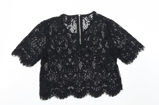 FOREVER 21 Womens Black  Polyester Cropped Blouse Size S Round Neck