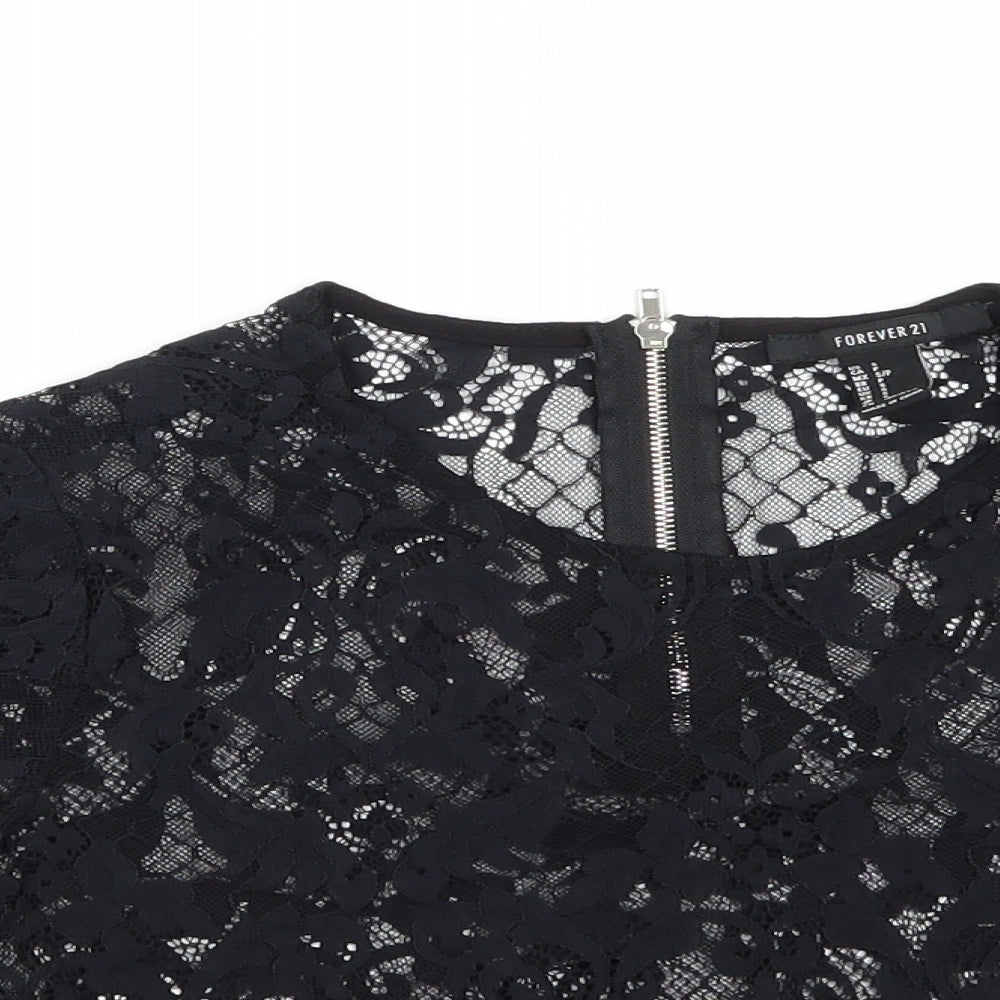 FOREVER 21 Womens Black  Polyester Cropped Blouse Size S Round Neck