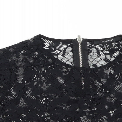 FOREVER 21 Womens Black  Polyester Cropped Blouse Size S Round Neck