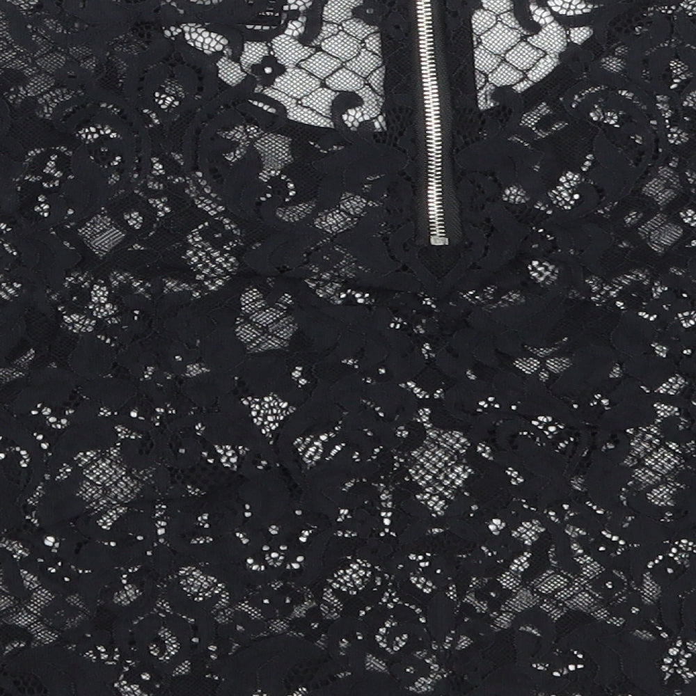 FOREVER 21 Womens Black  Polyester Cropped Blouse Size S Round Neck