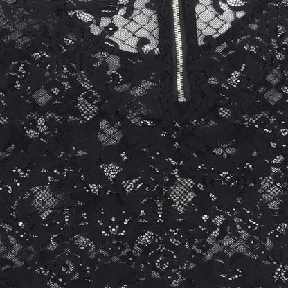 FOREVER 21 Womens Black  Polyester Cropped Blouse Size S Round Neck