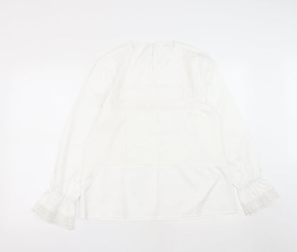 Preworn Womens White  Polyester Basic Blouse Size M Roll Neck