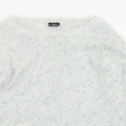 F&F Womens White Crew Neck  Polyamide Pullover Jumper Size 12