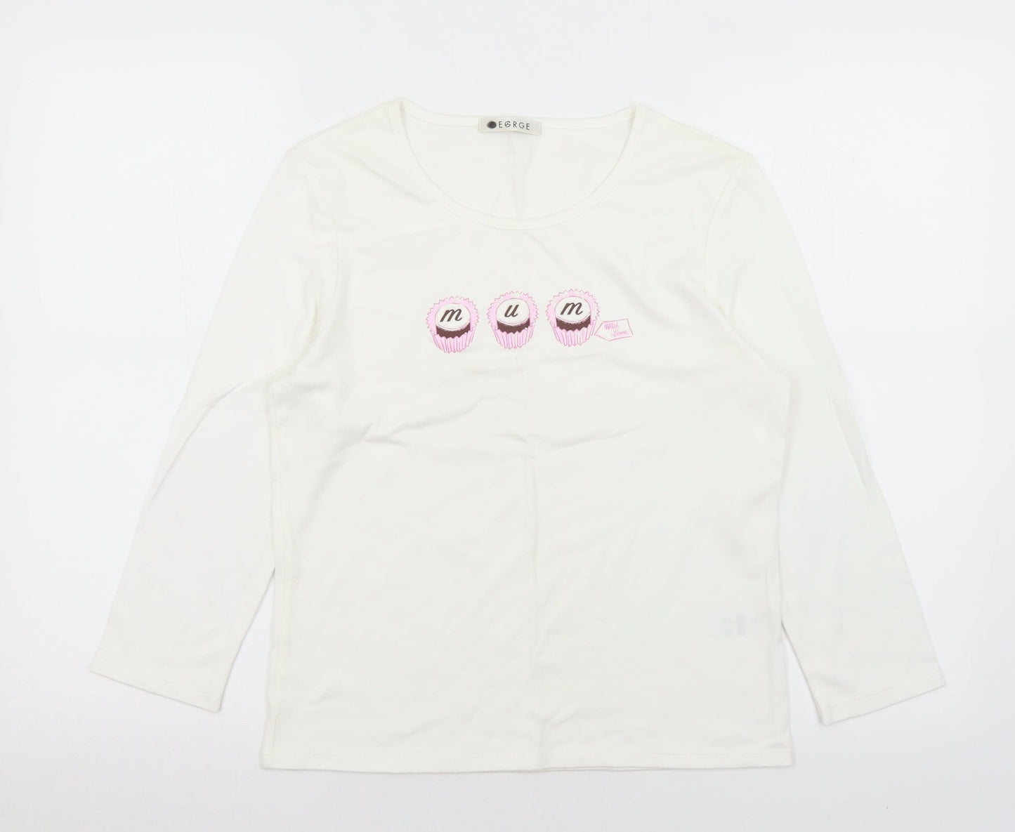 George Womens White  Cotton Basic T-Shirt Size 12 Round Neck - Mum