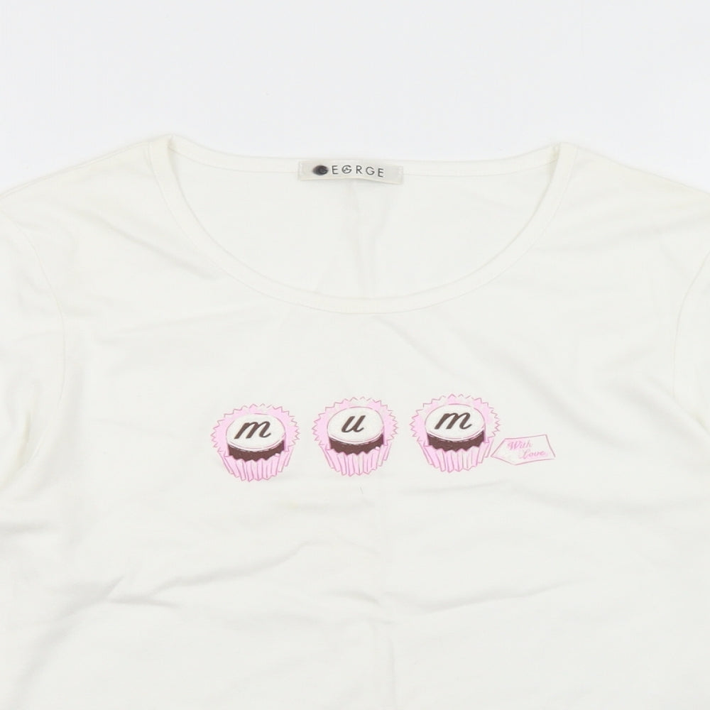 George Womens White  Cotton Basic T-Shirt Size 12 Round Neck - Mum