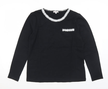 ANNE WEYBURN Womens Black  Cotton Jersey T-Shirt Size 10 Round Neck