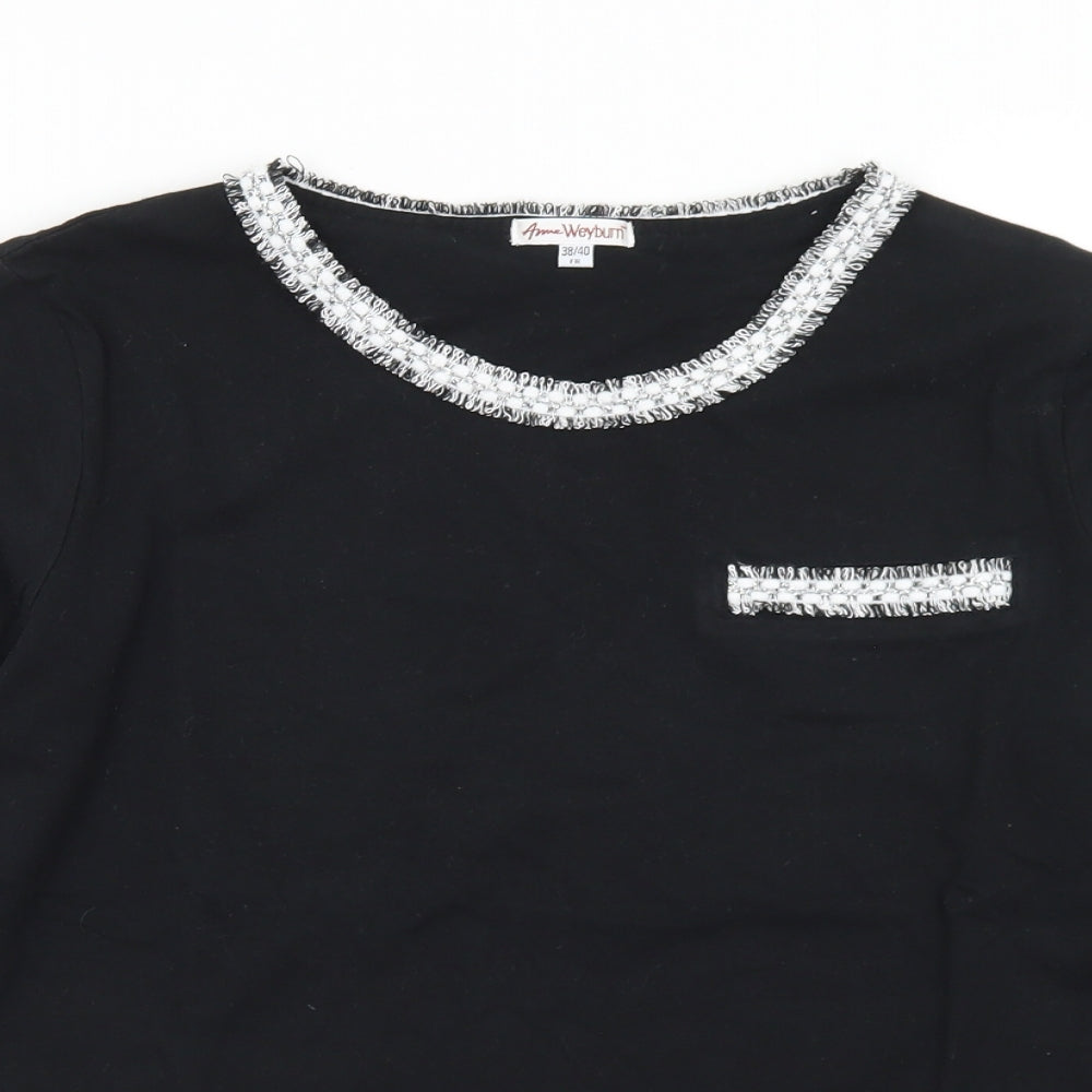 ANNE WEYBURN Womens Black  Cotton Jersey T-Shirt Size 10 Round Neck