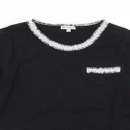 ANNE WEYBURN Womens Black  Cotton Jersey T-Shirt Size 10 Round Neck