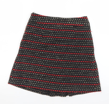 Monsoon Womens Black Geometric Polyester A-Line Skirt Size 8   Zip