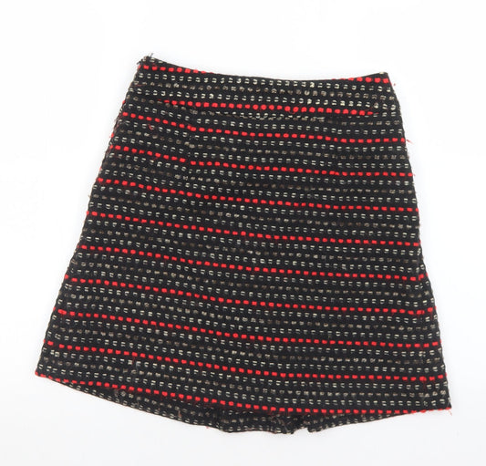 Monsoon Womens Black Geometric Polyester A-Line Skirt Size 8   Zip