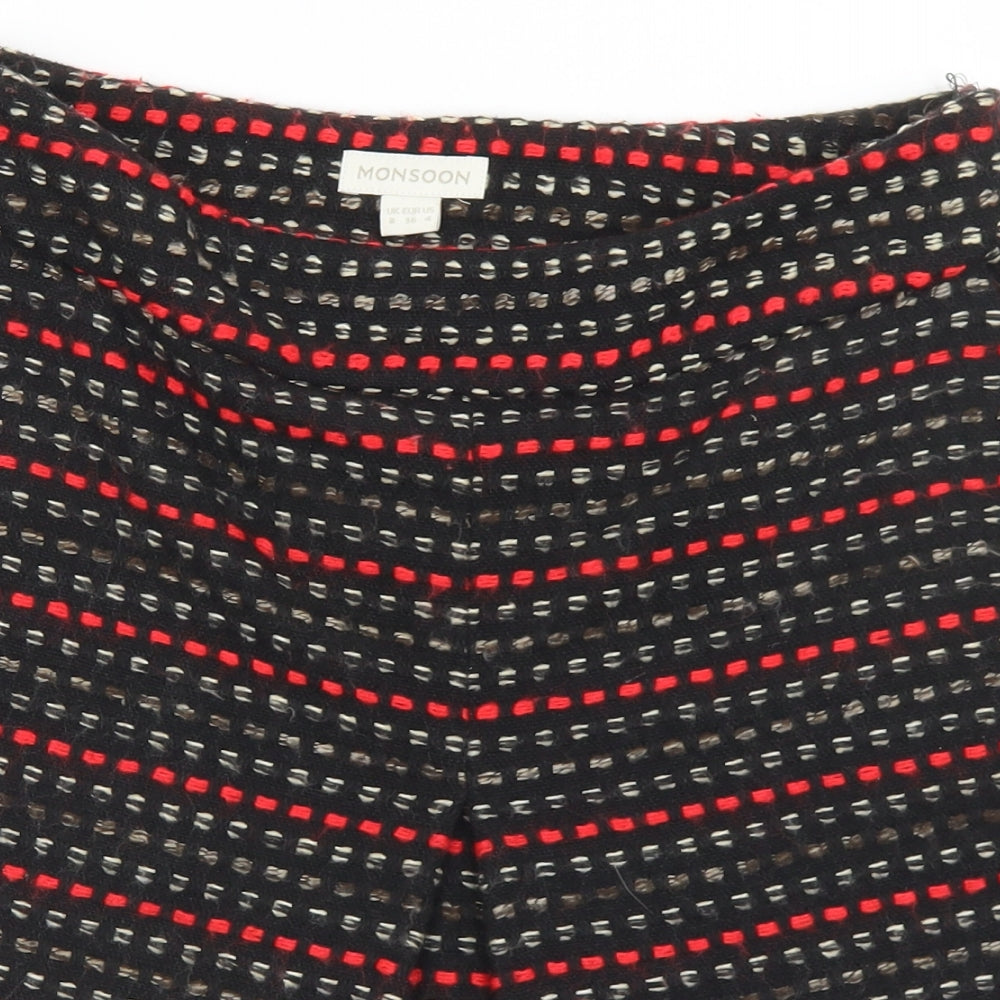 Monsoon Womens Black Geometric Polyester A-Line Skirt Size 8   Zip