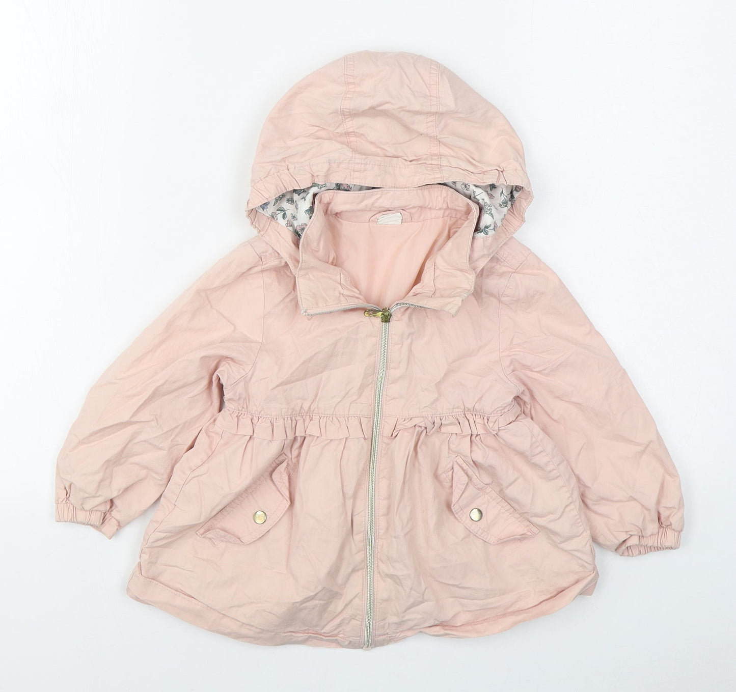 H&M Girls Pink   Parka Coat Size 3 Years  Zip