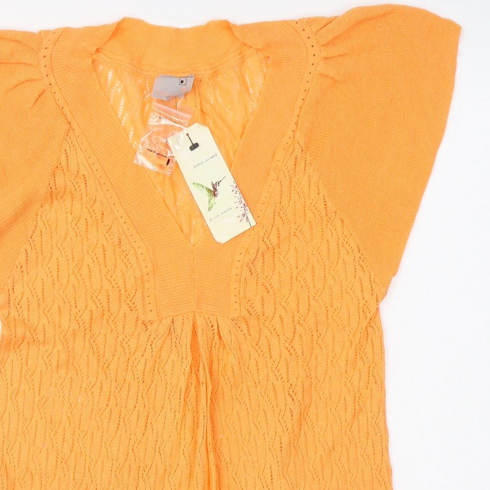 River Island Womens Orange  Cotton Jumper Dress  Size 10  V-Neck Pullover