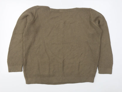 Ivy Womens Brown Boat Neck  Acrylic Pullover Jumper Size M