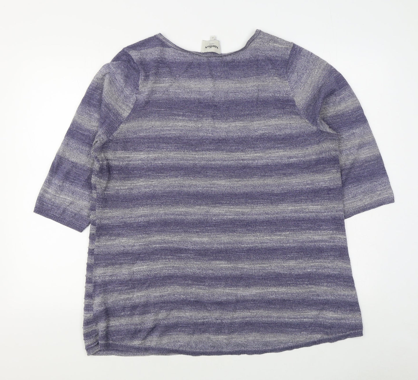 Studio 8 Womens Purple Scoop Neck Striped Acrylic Pullover Jumper Size 22