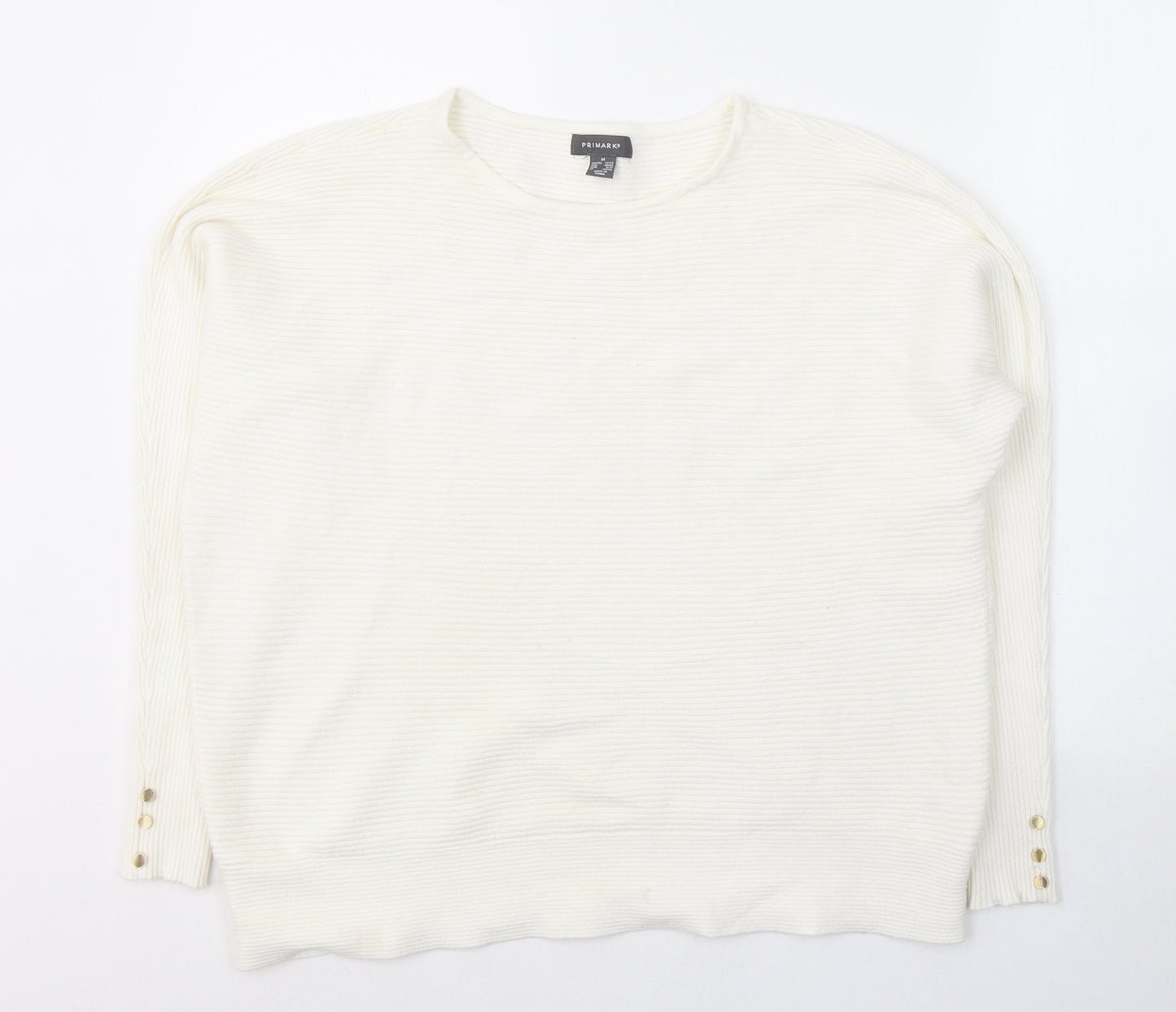 Primark Womens White Round Neck  Viscose Pullover Jumper Size 12