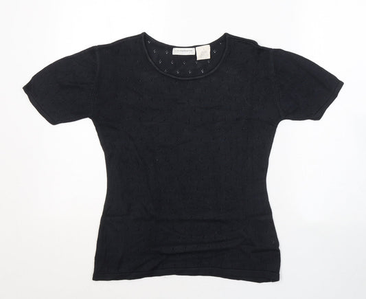 Liz Claiborne Womens Black Geometric Cotton Jersey T-Shirt Size M Round Neck