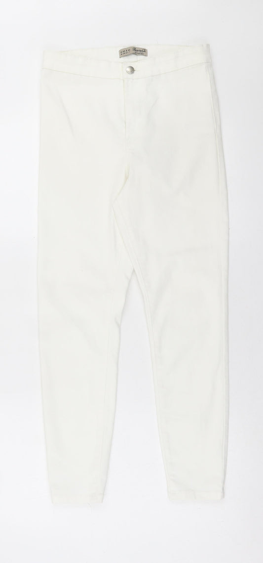 Denim & Co. Womens White  Cotton Skinny Jeans Size 12 L26 in Regular Button