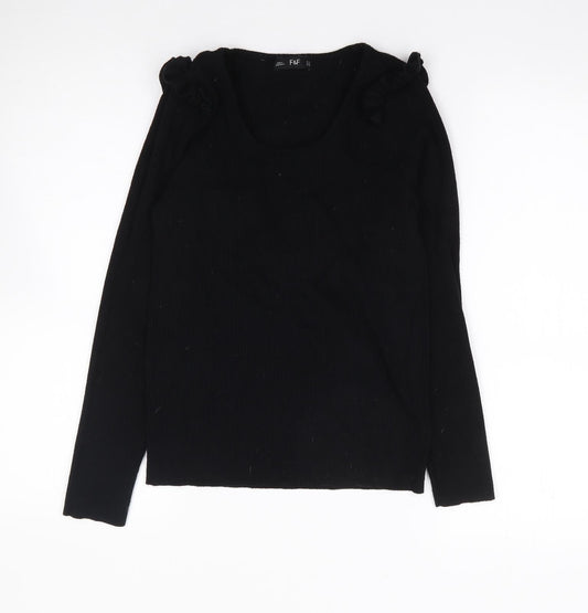 F&F  Womens Black Scoop Neck  Viscose Pullover Jumper Size 14   - Ribbed