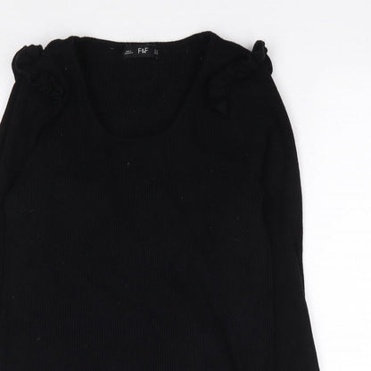 F&F  Womens Black Scoop Neck  Viscose Pullover Jumper Size 14   - Ribbed