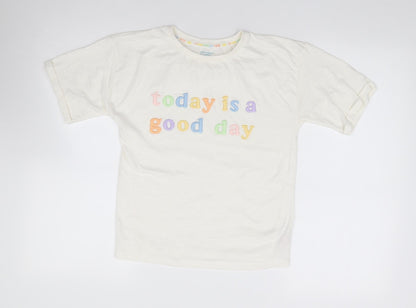 Primark Girls Ivory  Cotton Jersey T-Shirt Size 8-9 Years Crew Neck Pullover