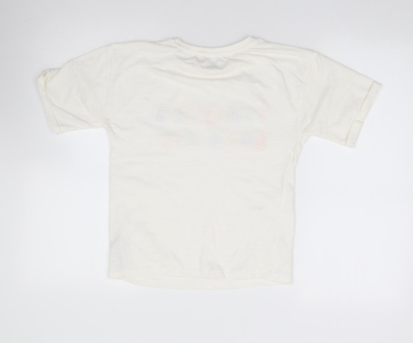 Primark Girls Ivory  Cotton Jersey T-Shirt Size 8-9 Years Crew Neck Pullover