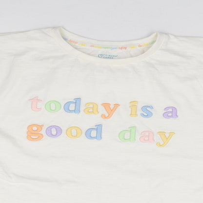 Primark Girls Ivory  Cotton Jersey T-Shirt Size 8-9 Years Crew Neck Pullover