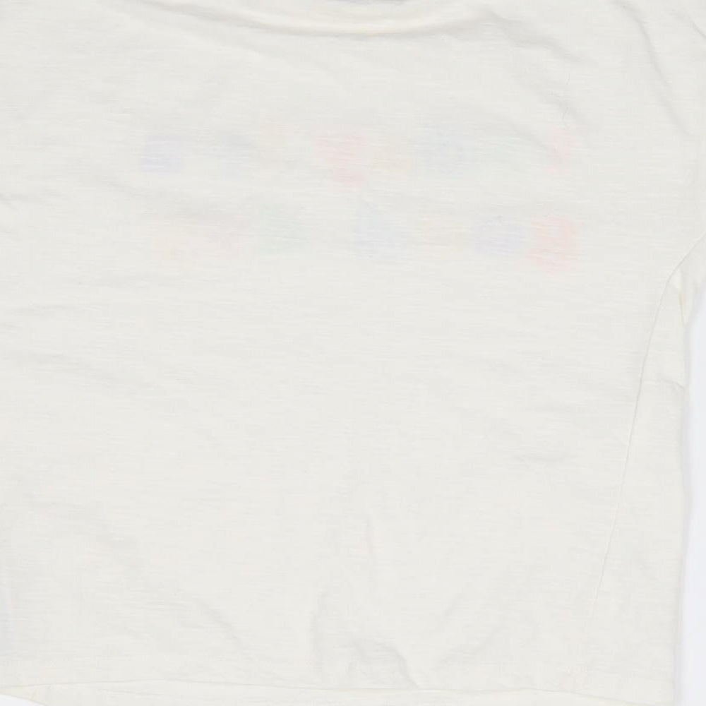 Primark Girls Ivory  Cotton Jersey T-Shirt Size 8-9 Years Crew Neck Pullover