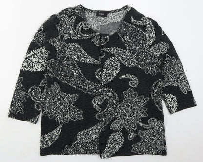 Flass Womens Grey Round Neck Paisley Acrylic Cardigan Jumper Size L