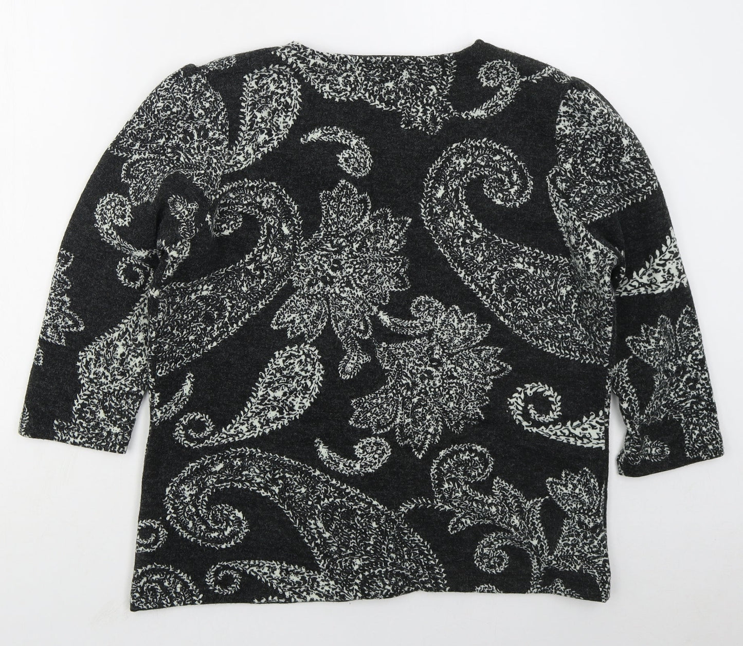 Flass Womens Grey Round Neck Paisley Acrylic Cardigan Jumper Size L