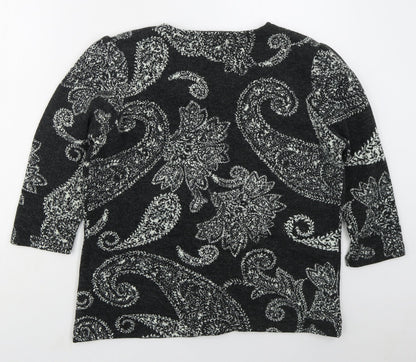 Flass Womens Grey Round Neck Paisley Acrylic Cardigan Jumper Size L