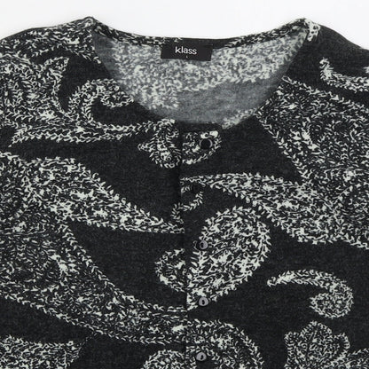Flass Womens Grey Round Neck Paisley Acrylic Cardigan Jumper Size L