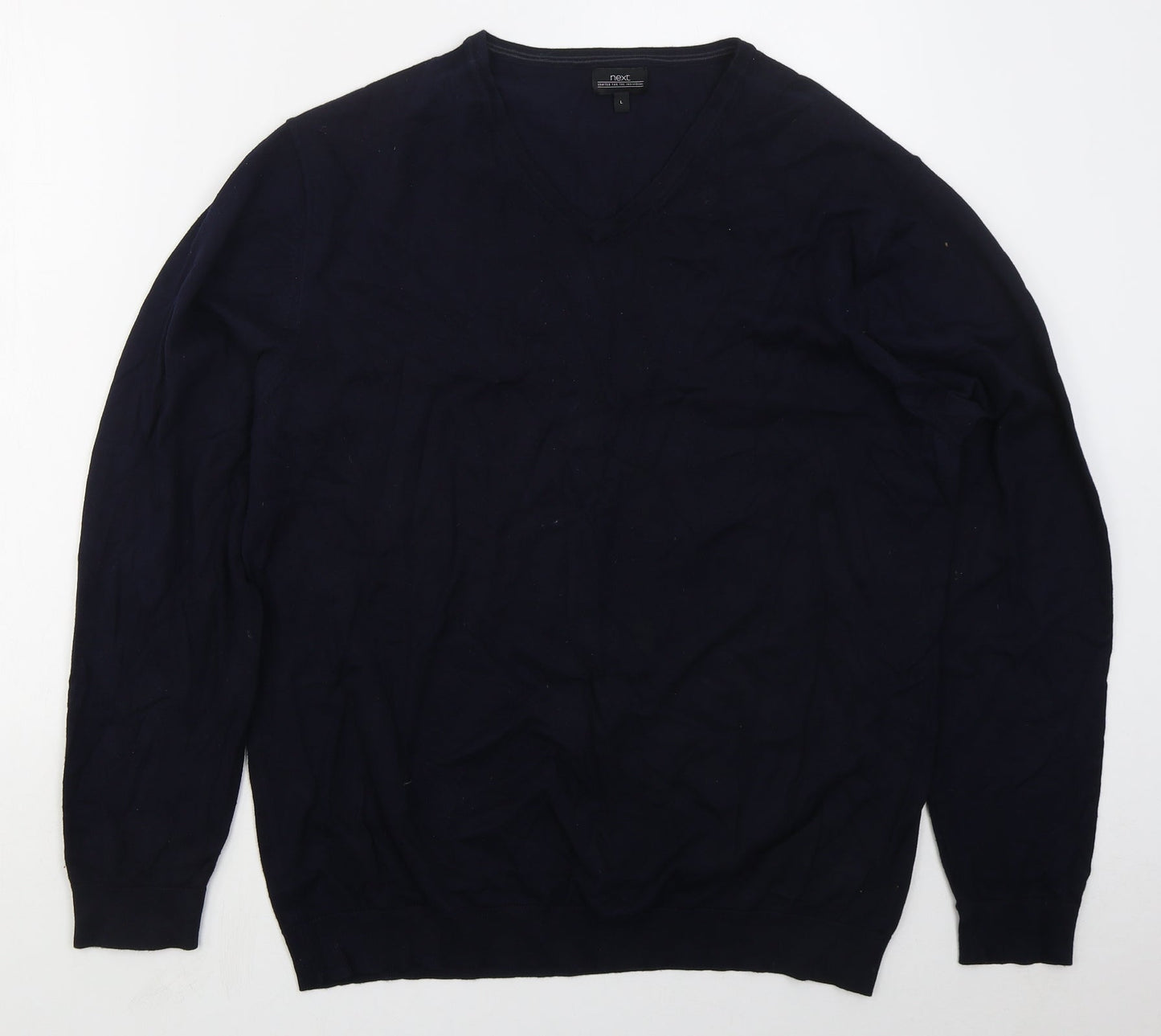 NEXT Mens Blue V-Neck  Cotton Pullover Jumper Size L