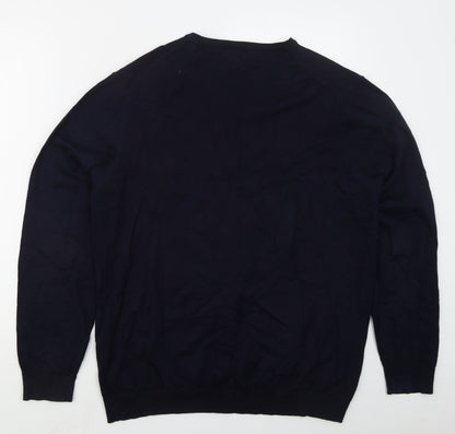 NEXT Mens Blue V-Neck  Cotton Pullover Jumper Size L