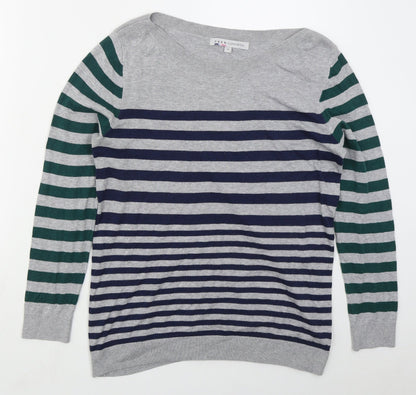 Crew Clothing Womens Grey Boat Neck Striped Cotton Pullover Jumper Size 14   - Blue Green