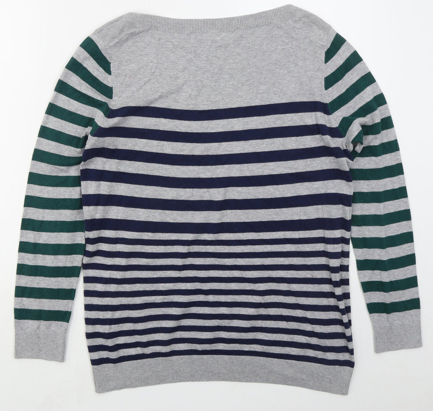 Crew Clothing Womens Grey Boat Neck Striped Cotton Pullover Jumper Size 14   - Blue Green