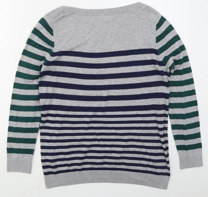 Crew Clothing Womens Grey Boat Neck Striped Cotton Pullover Jumper Size 14   - Blue Green