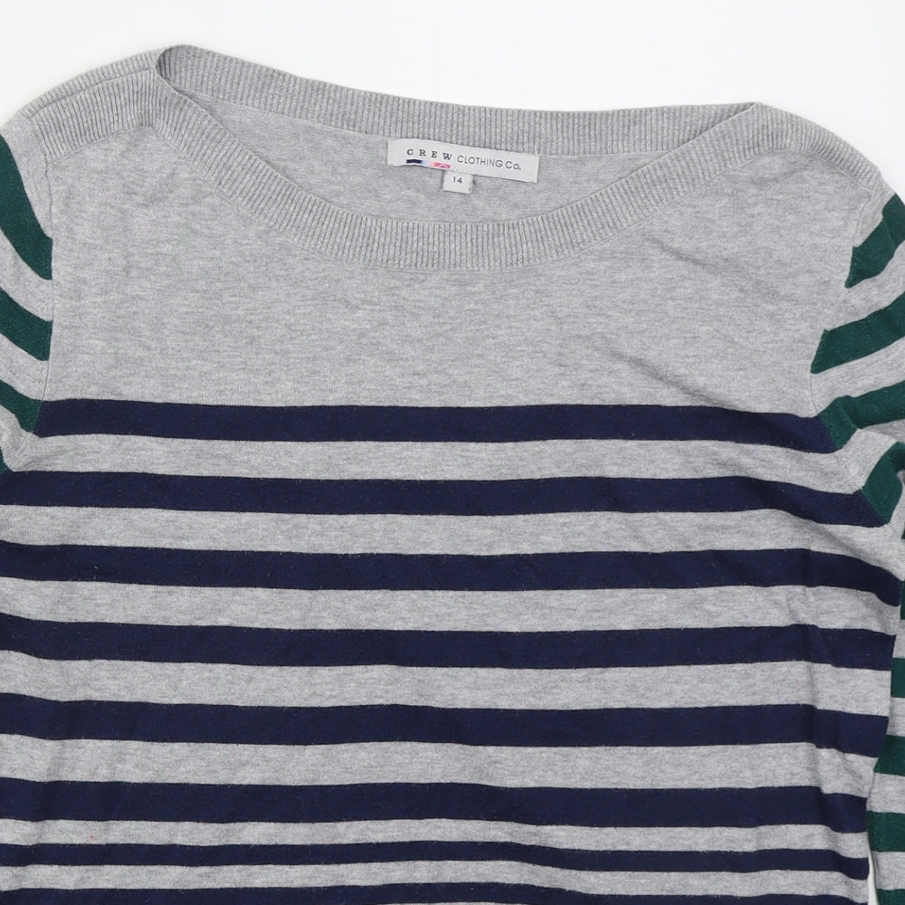 Crew Clothing Womens Grey Boat Neck Striped Cotton Pullover Jumper Size 14   - Blue Green